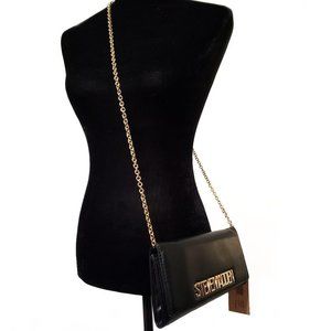 Steve Madden Gold Chain Strap Black Clutch Bag